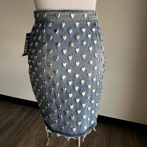 Saint Laurent Denim Mini Skirt with Metal Hearts Size 27
